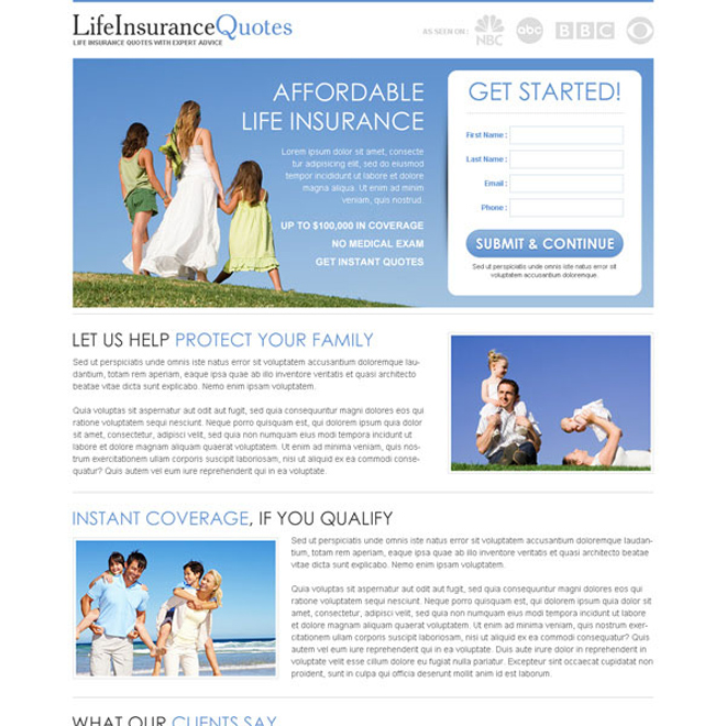 clean and minimal life insurance quotes lead capture page