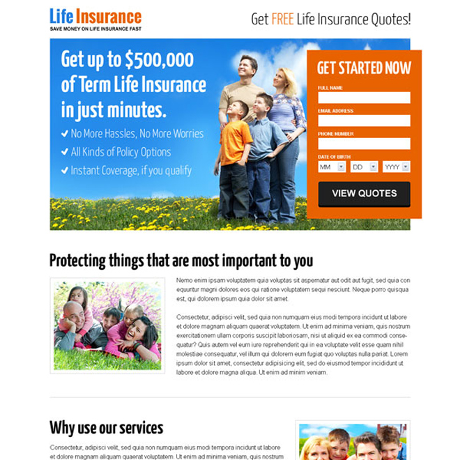 life insurance free quote lead capture landing page design template Insurance example