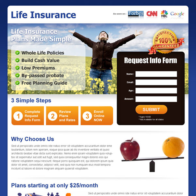 life insurance business lead capture landing page design Life Insurance example