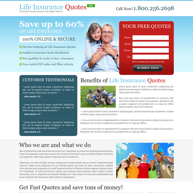 effective life insurance quote lead capture page design Life Insurance example