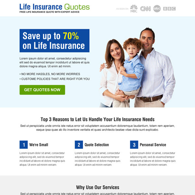 life insurance quote clean call to action responsive landing page