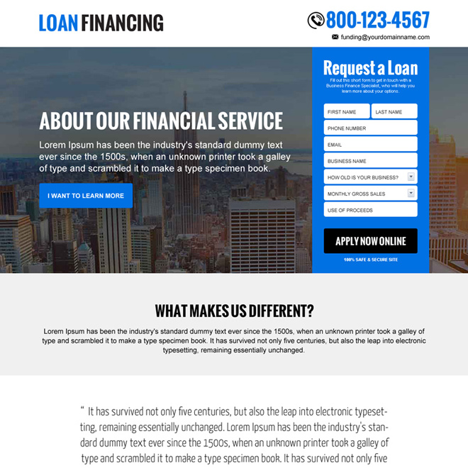 loan financing free quote responsive landing page design