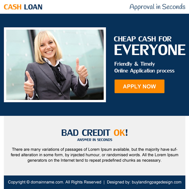 bad credit cash loan ppv landing page design