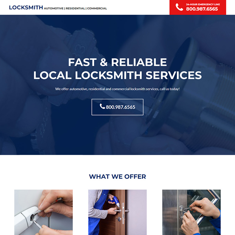 reliable locksmith service responsive landing page Locksmith example