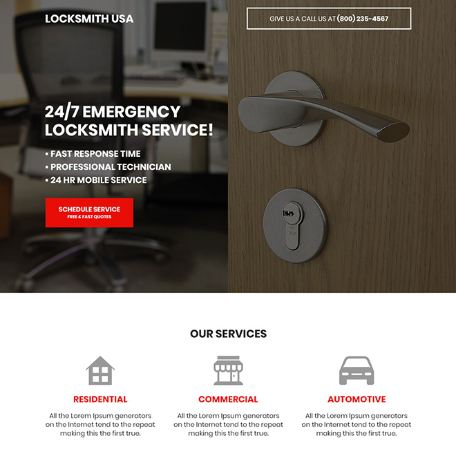 locksmith service free quote bootstrap landing page