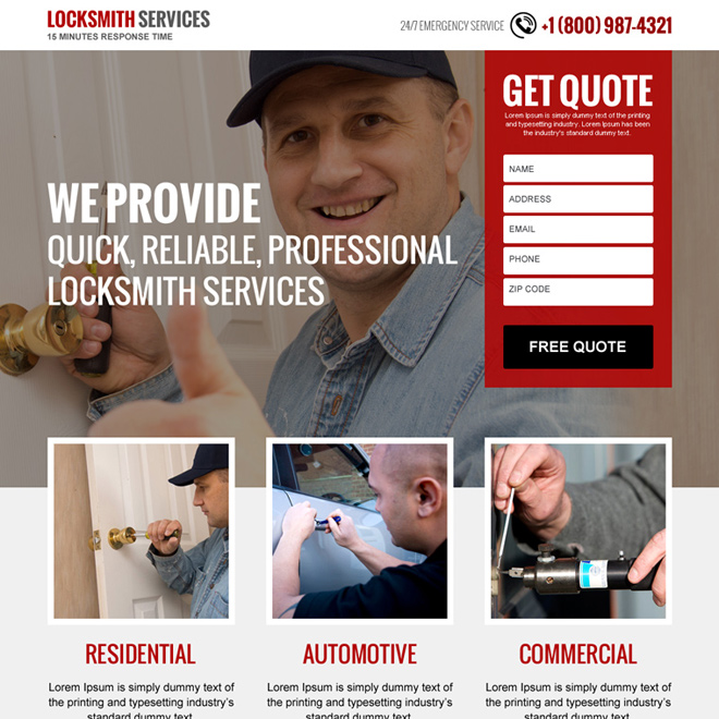 locksmith services free quote responsive landing page design