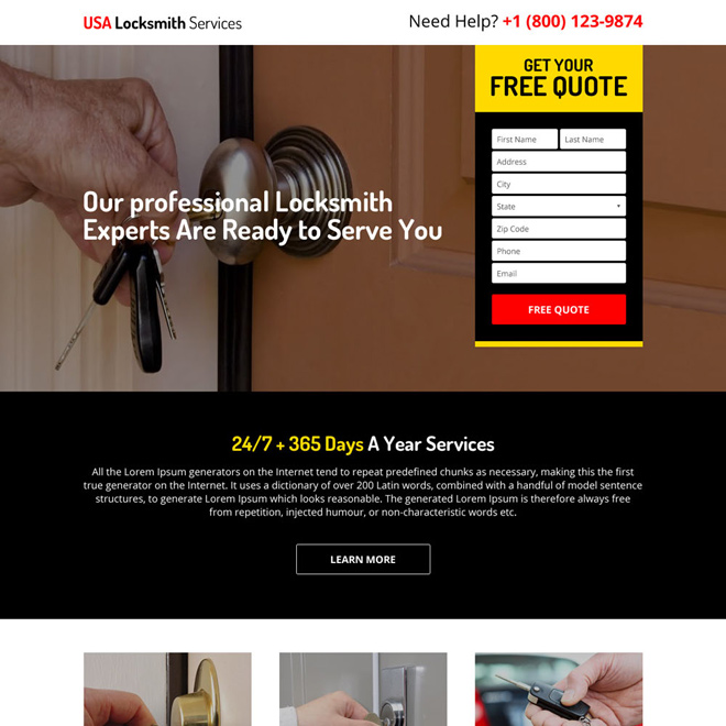 residential and commercial locksmith services responsive landing page Locksmith example