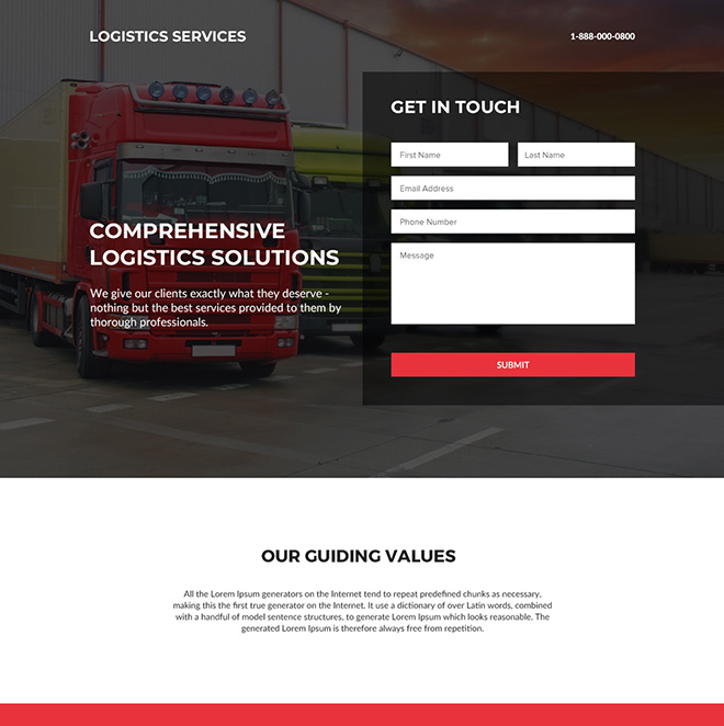 logistics solutions lead capture responsive landing page