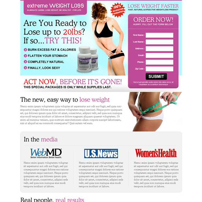 extreme weight loss lead capture page design Weight Loss example