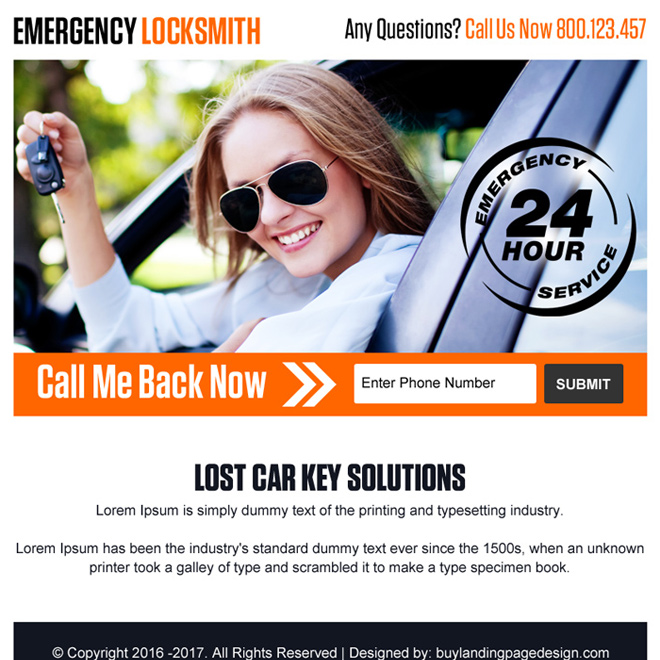 emergency car key solutions ppv landing page design