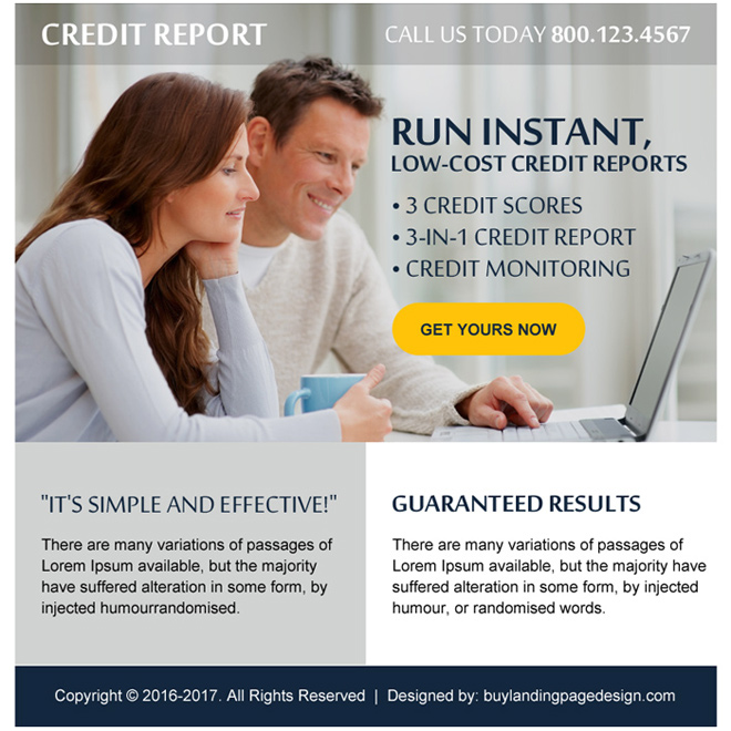 low cost credit report free quote ppv landing page Credit Report example