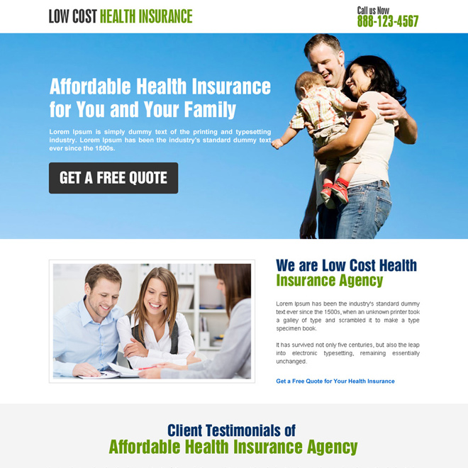 responsive low cost health insurance landing page design