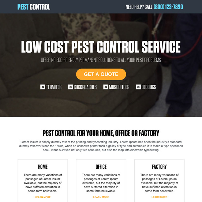 pest control company service responsive landing page Pest Control example