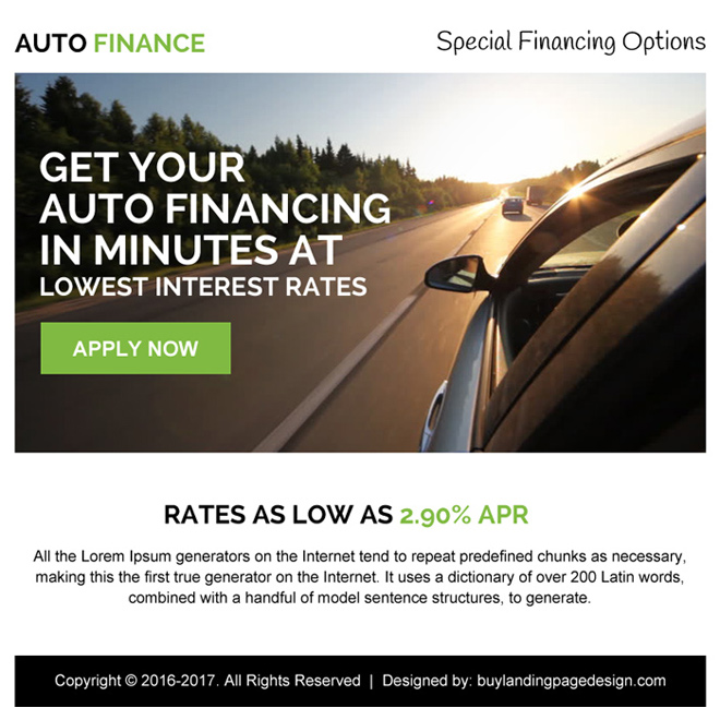 low interest auto finance ppv landing page design