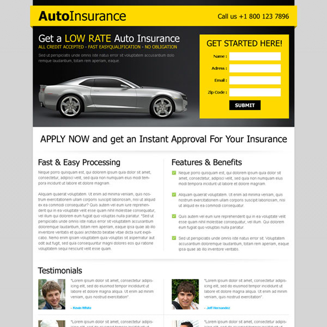 instant approval for your car insurance most converting landing page design template