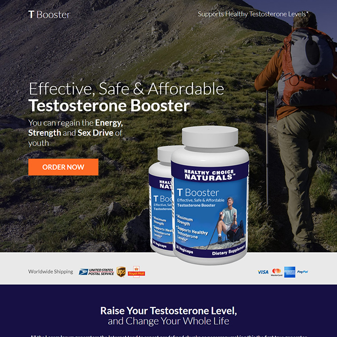 affordable testosterone booster product responsive landing page Low Testosterone example