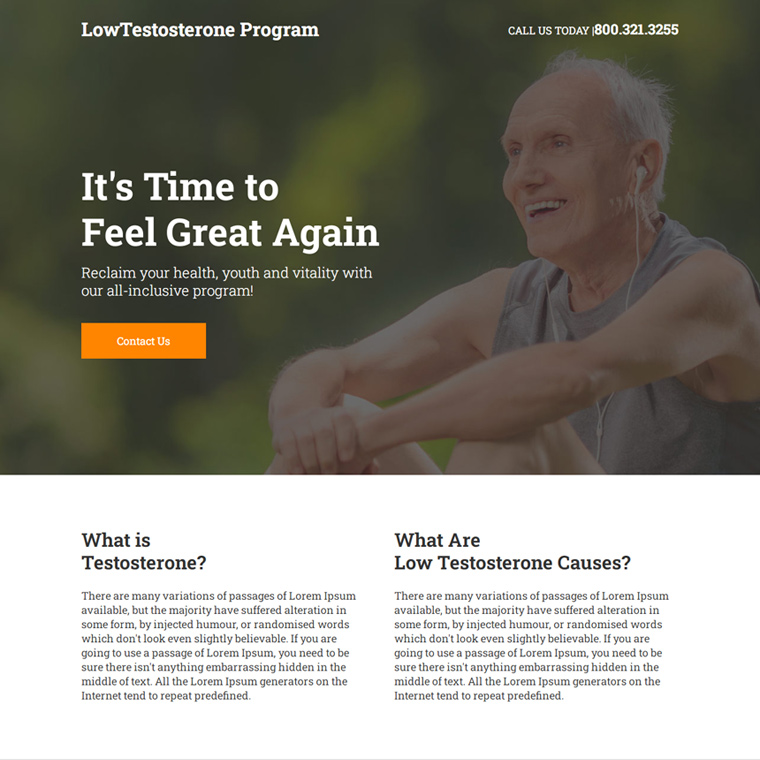 low testosterone program responsive landing page Low Testosterone example