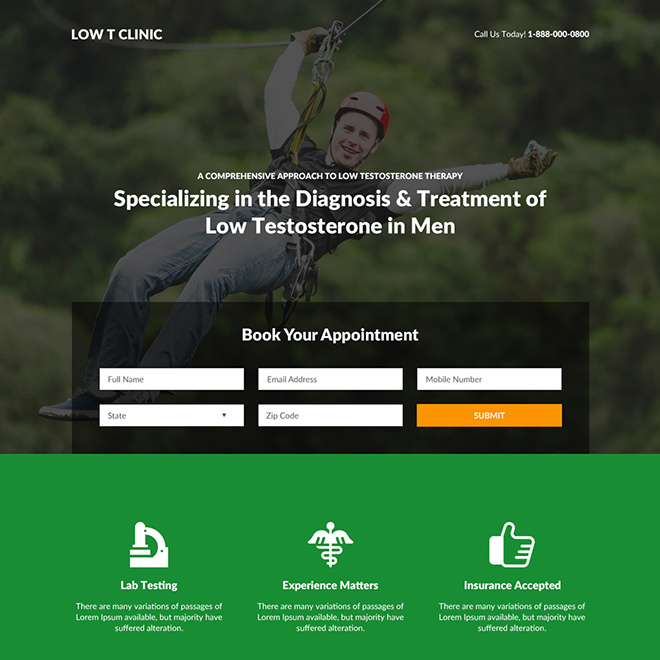 low testosterone diagnosis and treatment landing page design