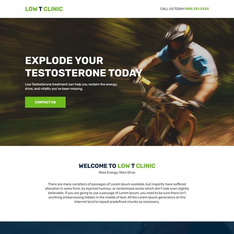 low testosterone treatment lead capture landing page Low Testosterone example