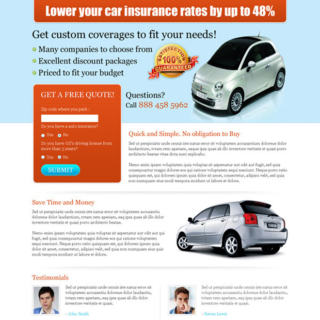 car insurance rates clean and very effective landing page design Auto ...