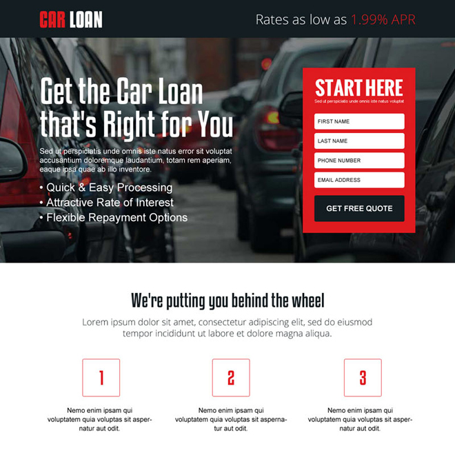 lowest interest rate for car loan responsive landing page design