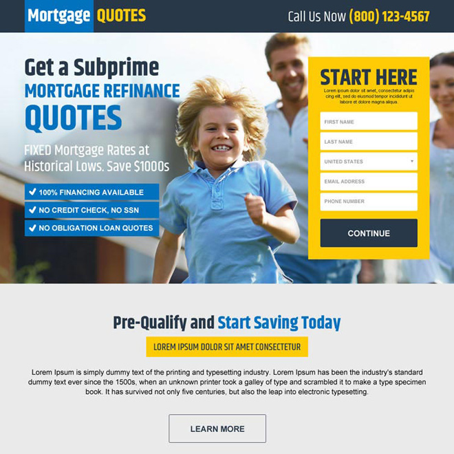 lowest rate mortgage finance quote responsive landing page Mortgage example