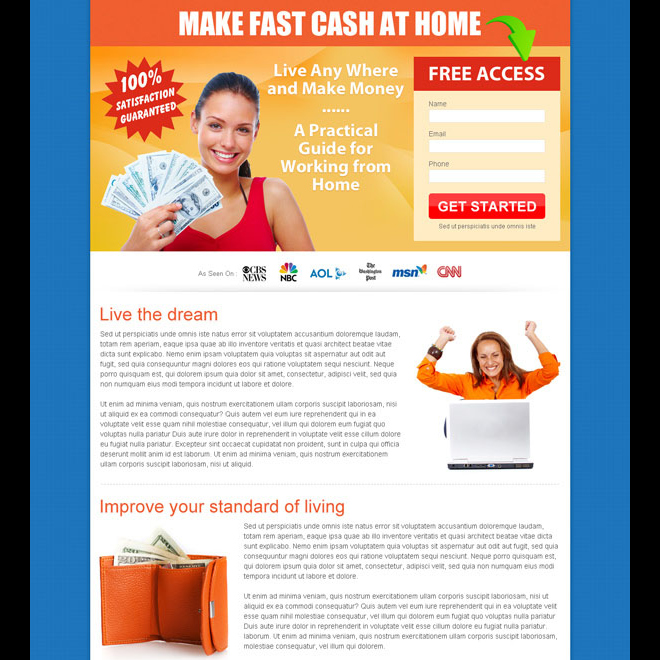 make fast cash at home free access lead capture page design to boost your conversion