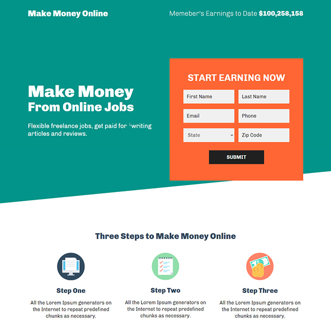 make money from online jobs responsive landing page design