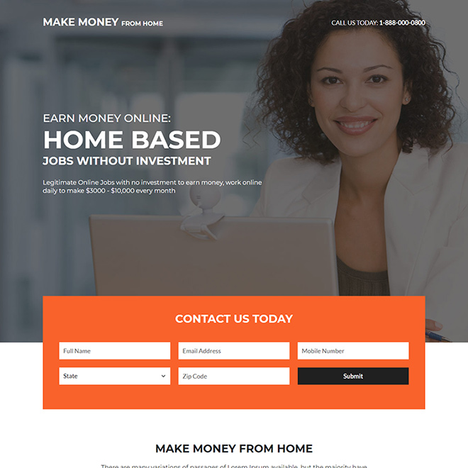 work from home without investment landing page