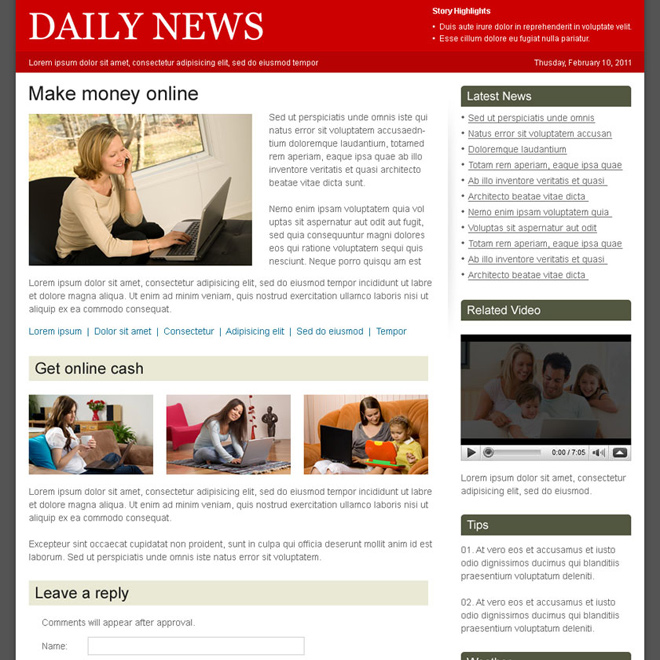 make money online clean and minimal daily news lander design