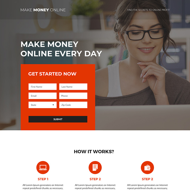 make money online responsive landing page design Make Money Online example