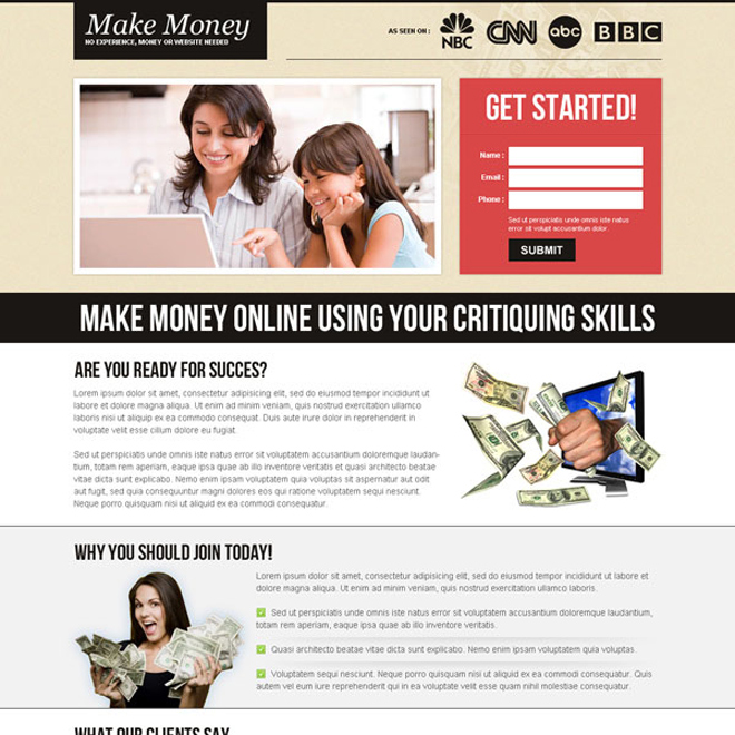 effective and beautiful small lead capture converting landing page design Make Money Online example