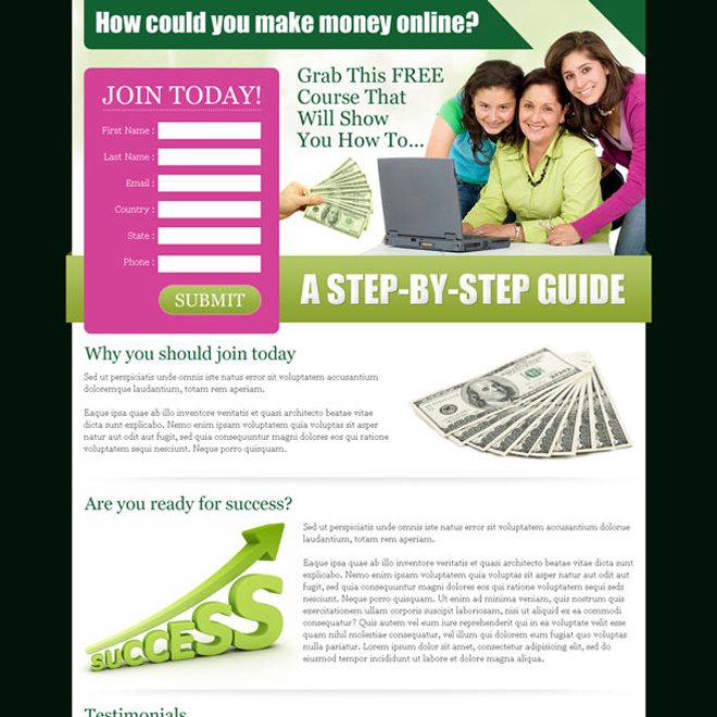 make money online free course lead capture design template Make Money Online example