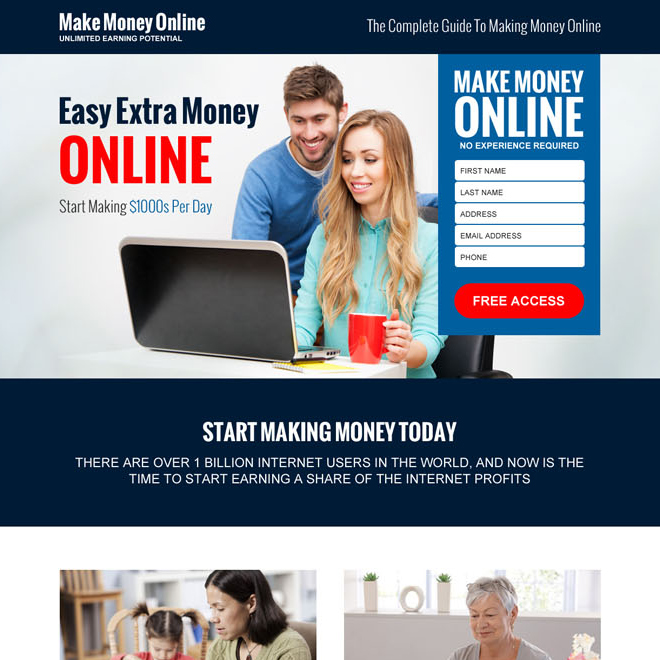 make money online lead generation responsive landing page design template Make Money Online example