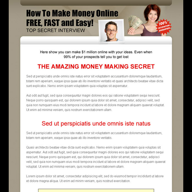 make money online free fast and easy long lead capture sales page design