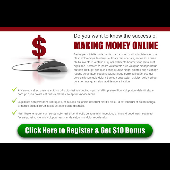 clean and effective call to action landing page design for make money online business Make Money Online example