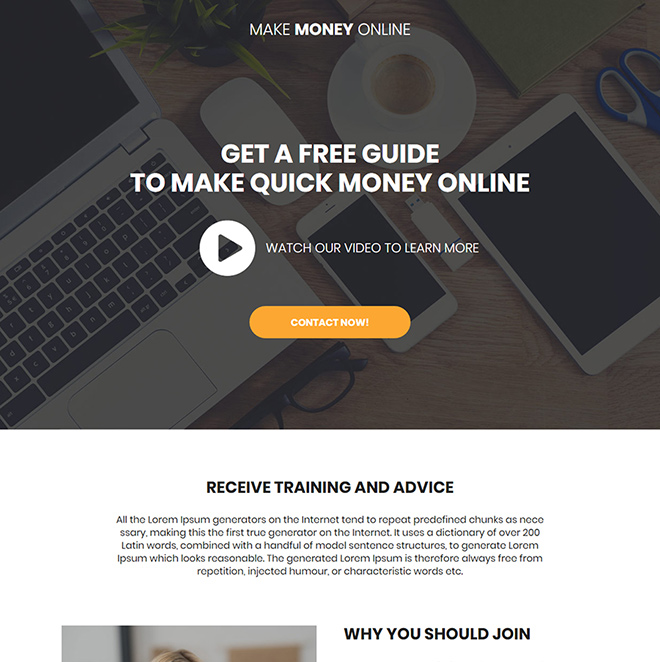 make money online free guide video landing page Make Money Online example