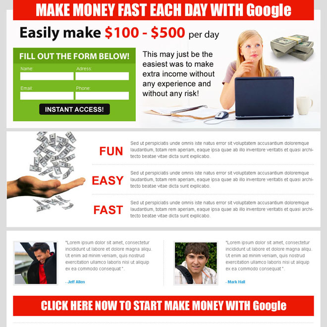 make money fast everyday with google lander design Google Money example