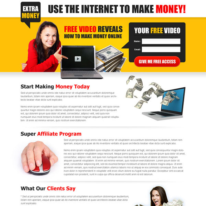 make money online with internet creative and converting lead capture landing page design