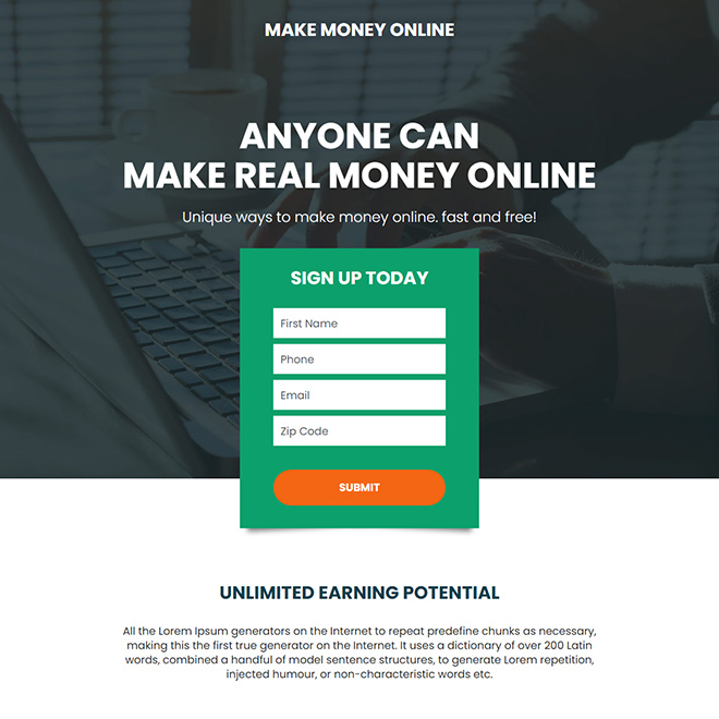 make real money online responsive landing page design Make Money Online example