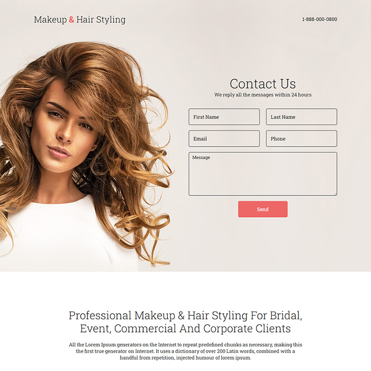 makeup and hair salon lead capture landing page Hair Care example