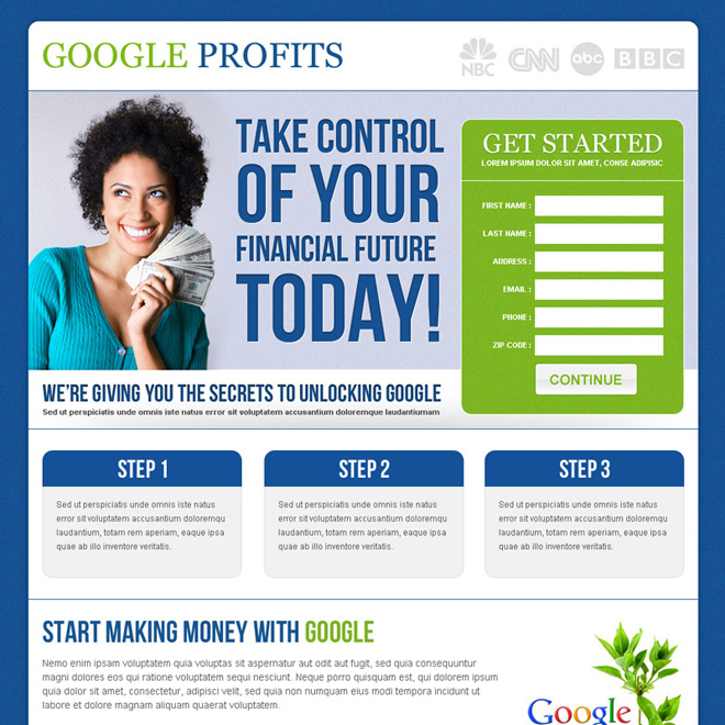 optimized for conversion google money lander design Google Money example