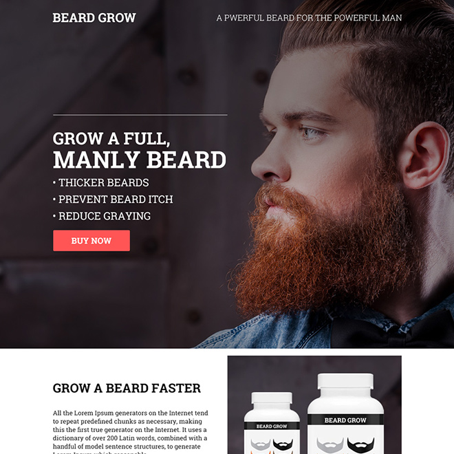 male beard growth product selling responsive landing page