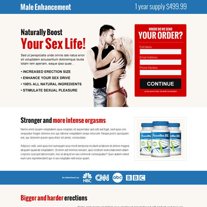 male enhancement product selling lead capture landing page design templates to boost your sex life naturally Male Enhancement example