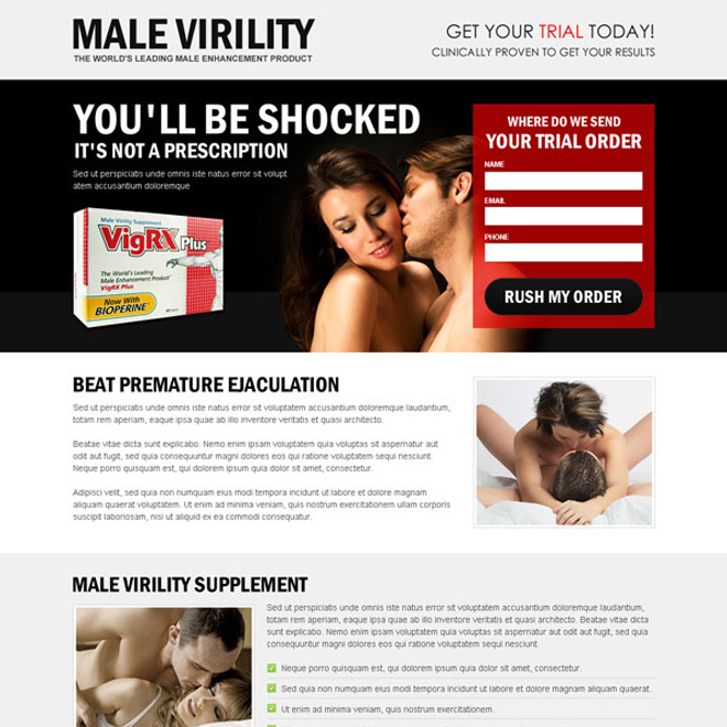 male virility effective trial lead capture high converting lander design