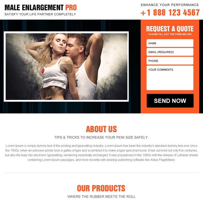 responsive male enhancement video landing page design