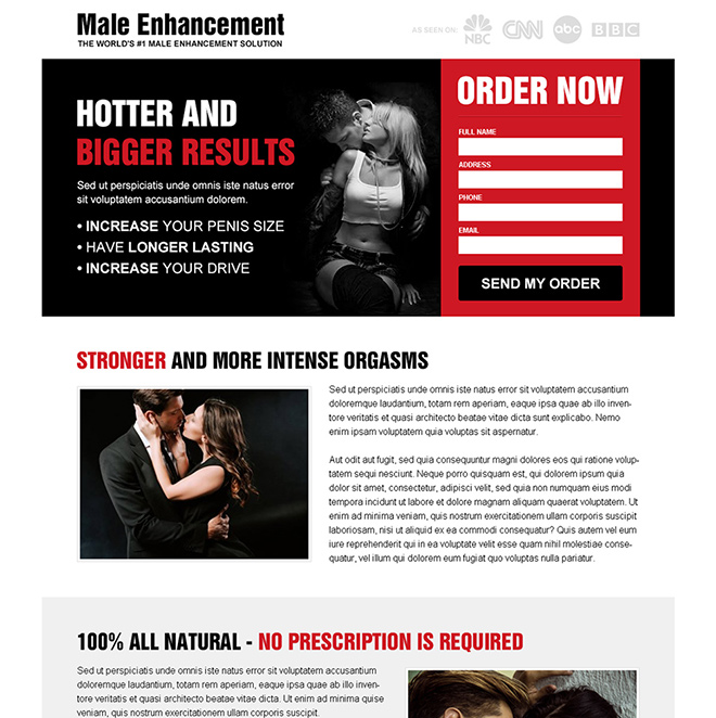 male enhancement solution responsive landing page design Male Enhancement example