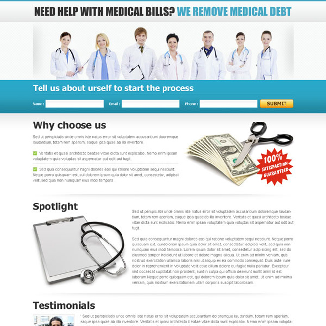 remove medical debt lead capture landing page