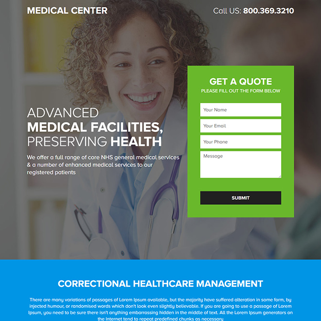 medical facilities lead capture responsive landing page Medical example