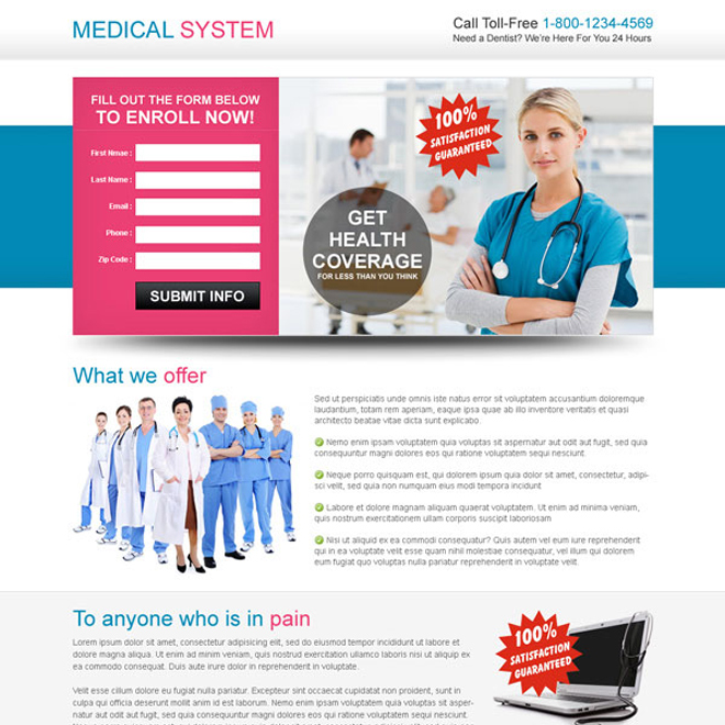 medical health coverage beautiful lead capture landing page